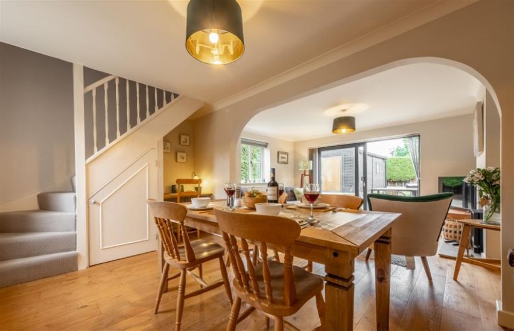Dining area and stairs at Ken Hill Cottage, Snettisham near Kings Lynn