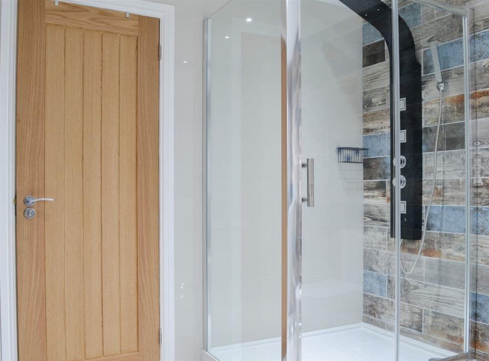 Bathroom with hydrotherapy shower at Key to the Esk in Longtown, near Carlisle, Cumbria