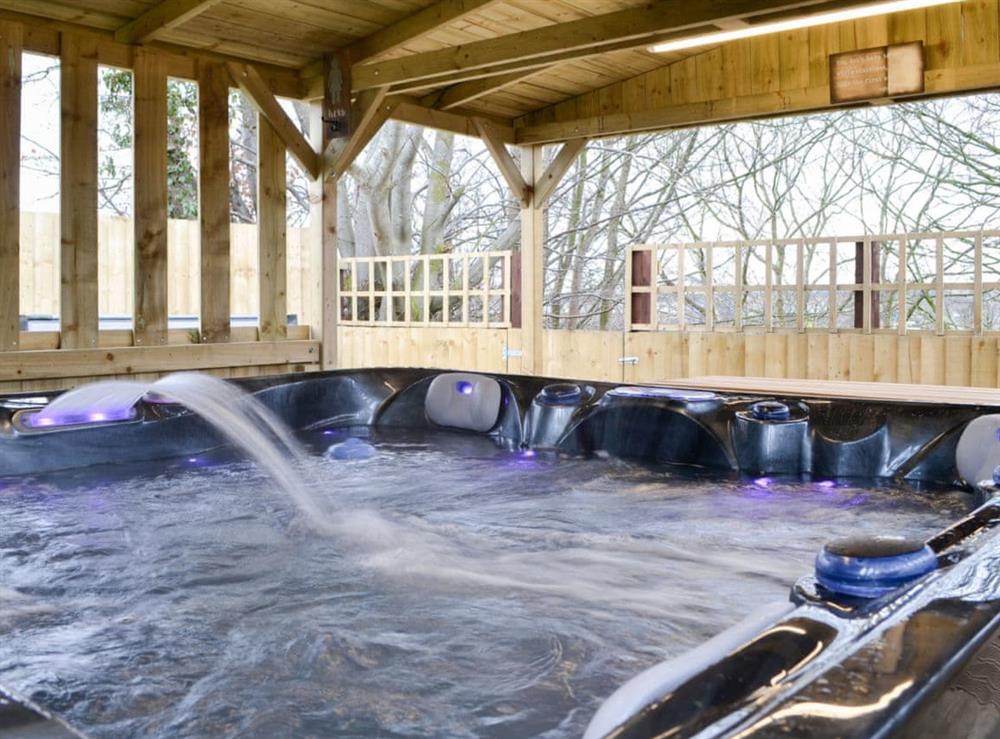 Relax in the private hot tub at Key to the Esk in Longtown, near Carlisle, Cumbria