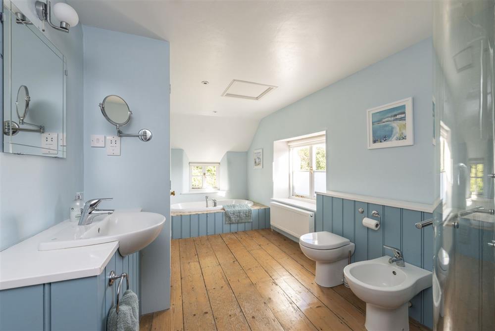 Spacious family bathroom with bath and separate shower at Kiddles House, Piddletrenthide, nr Dorchester