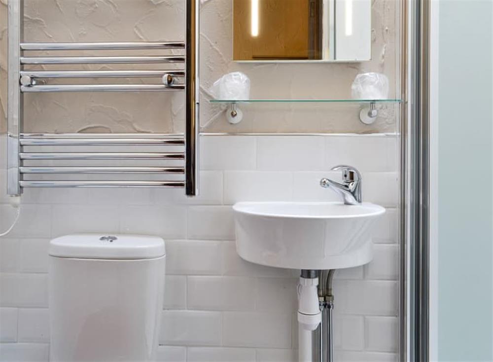 Shower room with heated towel rail at Skiddaw Cottage, 