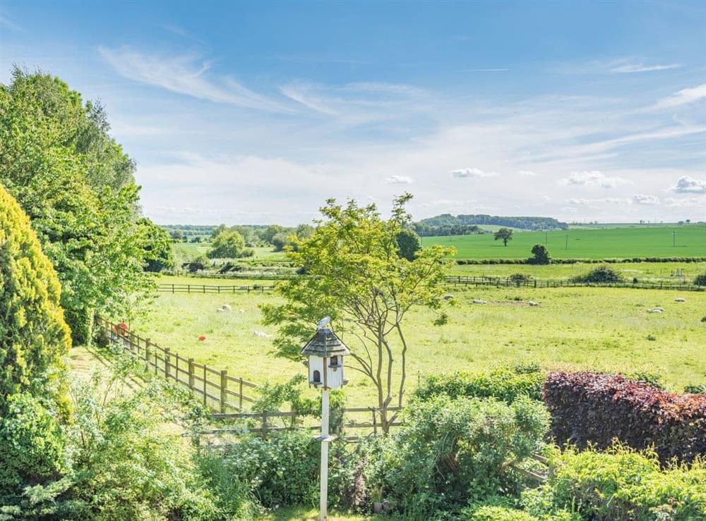 View over the gardens and beyond at Kingfisher Cottage in Barkston, Lincolnshire