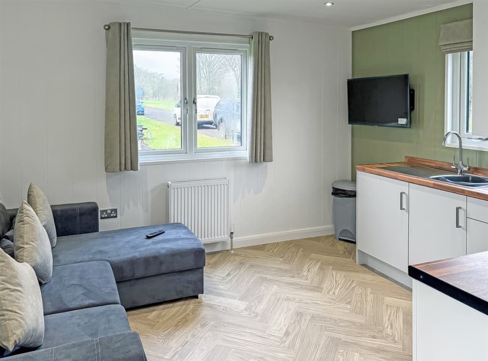 Open plan living space at Kings Moor Retreat 3 in Coleorton, near Coalville, Leicestershire