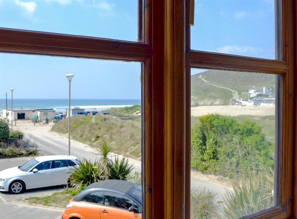 Beach view from bedroom at Kingsholm in Porthtowan, Cornwall