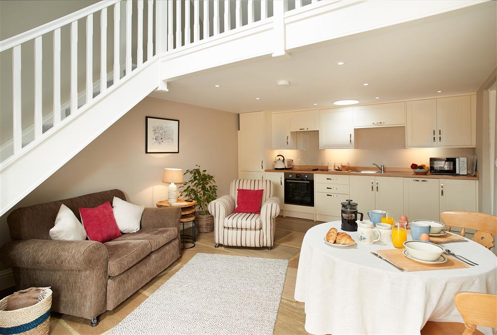 Open plan living, dining area and kitchen at Kirby Cottage, Harome