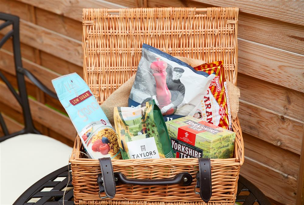 Welcome hamper for guests to enjoy at Kirby Cottage, Harome