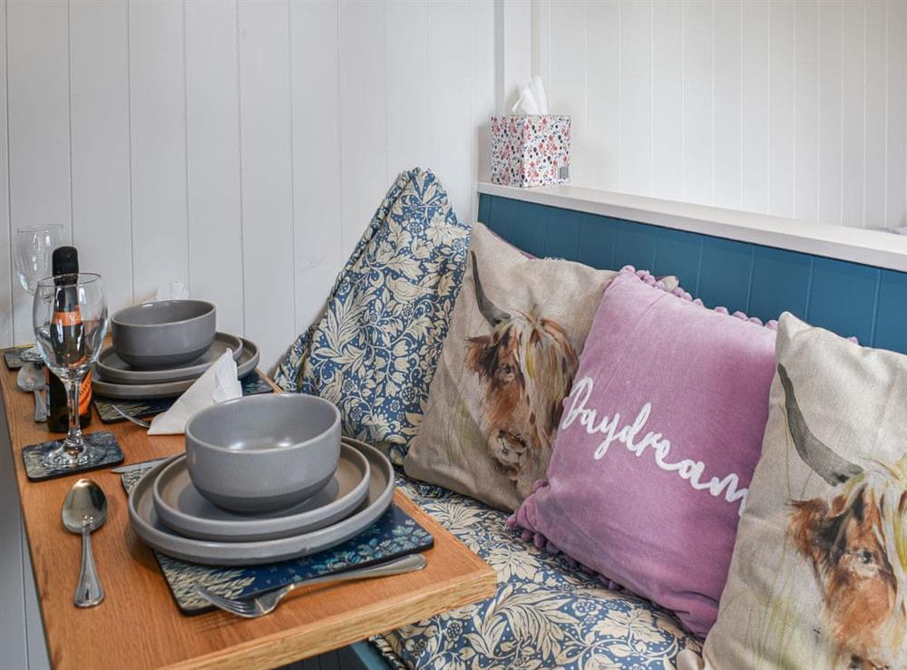 Open plan living space at Kirkstone Shepherds hut in Ambleside, Cumbria