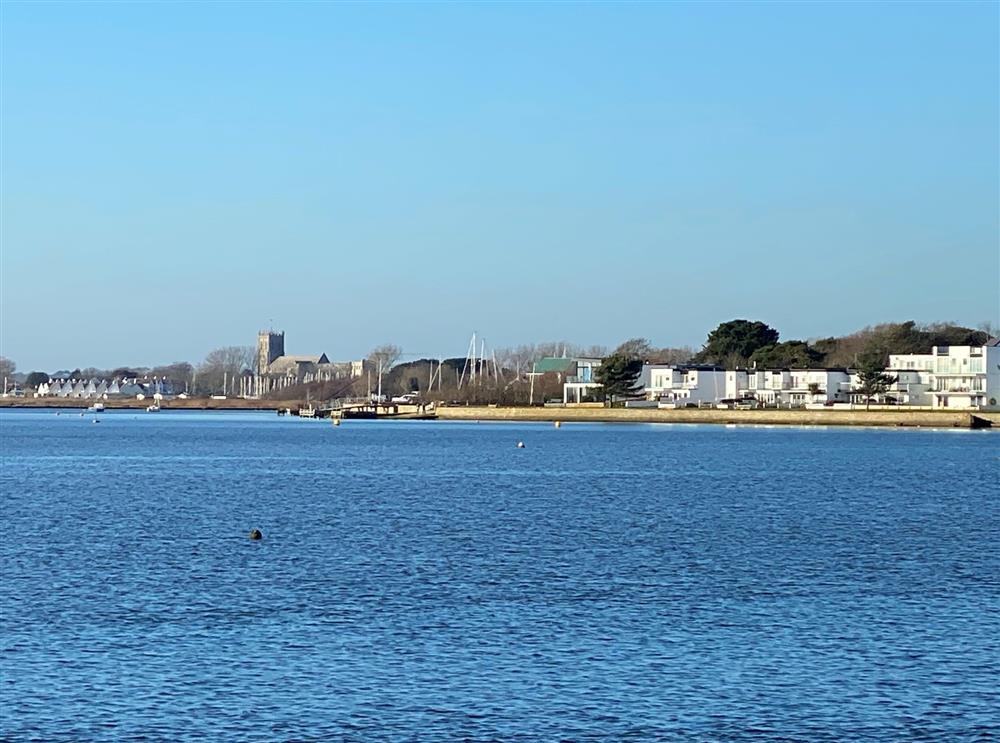 The view across to Christchurch from Mudeford Quay at Kittiwake, Highcliffe-on-Sea, Dorset