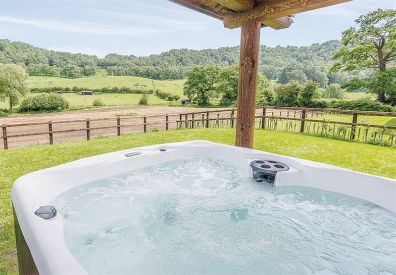 Outdoor hot tub in Pheasants Run at Kitty’s View Country Lodges in Broxton, Nr Chester
