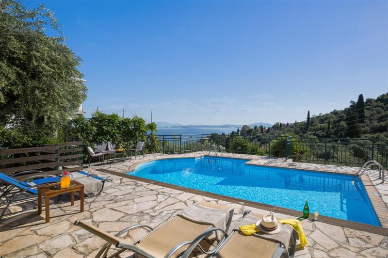 Garden, pool and views at Klima, North East Corfu, Greece