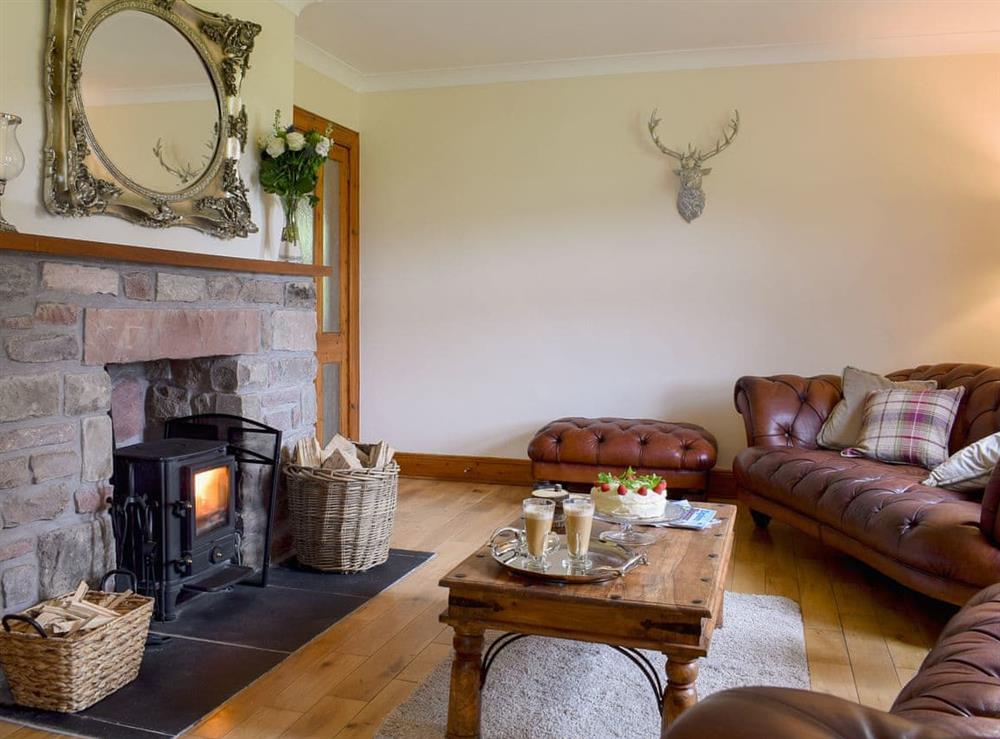 Charming living room with wood burner at Klimaronock Cottage in Gartocharn, near Drymen, Glasgow, Dumbartonshire