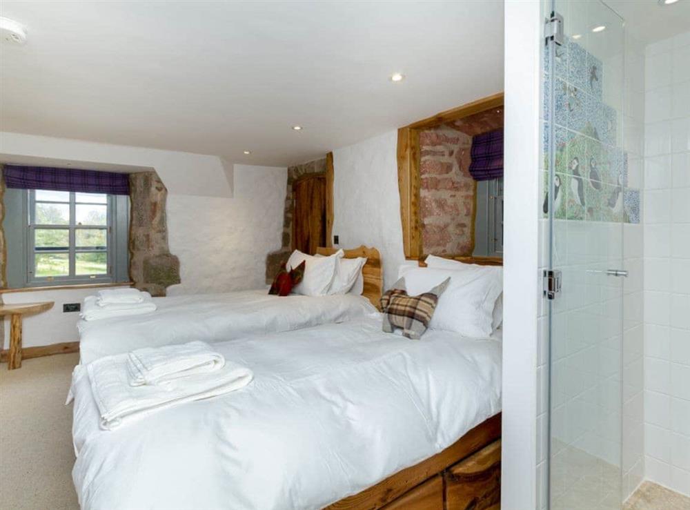 Twin bedroom with shower cubicle at Knock Old Castle in Largs, Ayrshire