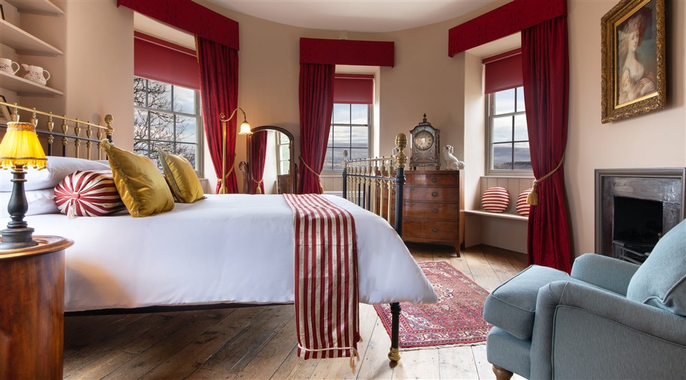 The double bedroom at Kymin Round House in Monmouth, Monmouthshire