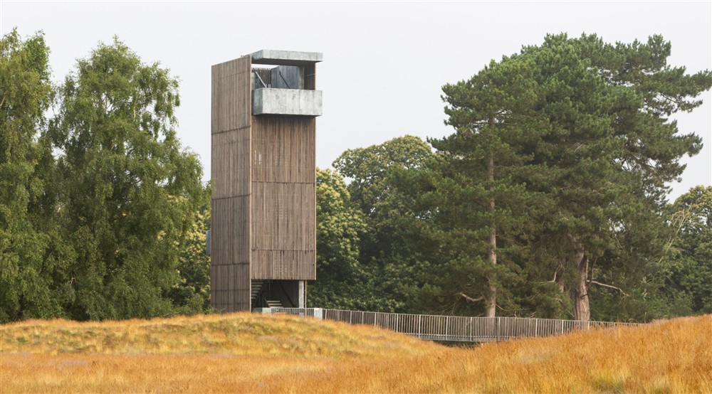 A modern looking viewing tower at Kyson in Woodbridge, Suffolk