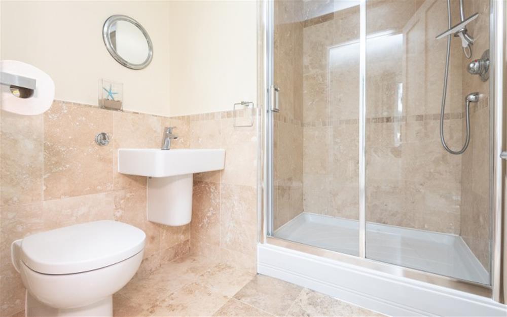 Ensuite shower room at La Casa Apartment in Lyme Regis