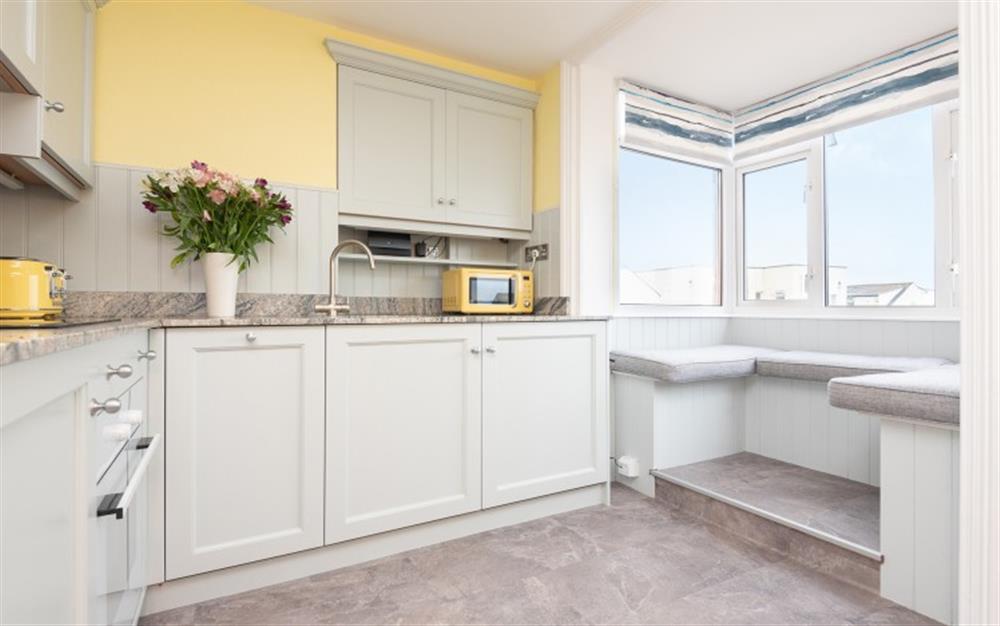 Kitchen with sea views at La Casa Apartment in Lyme Regis