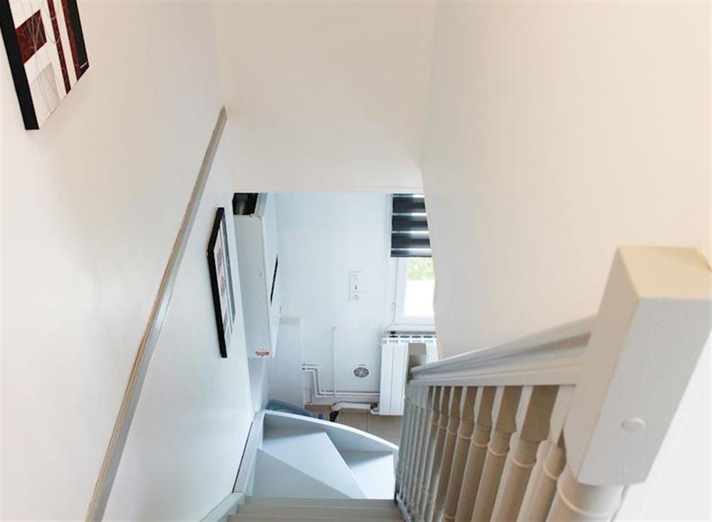 Steep stairway to first floor at La Maison Blanche in Bénodet, Brittany, France