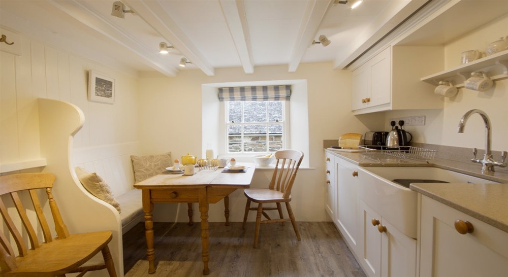 The kitchen and dining area at Lacombe Cottage in Port Quin, Cornwall