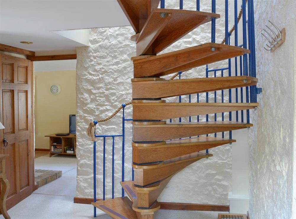 Spiral staircase to first floor at Lake View in Bovey Tracey., Devon