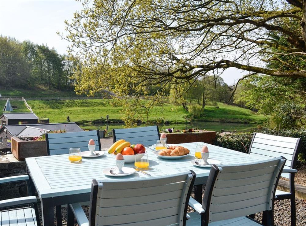 Oudoor dining area at Lake View Cottage in Brampton, near Carlisle, Cumbria