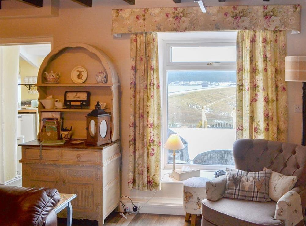 Living area looking out onto the stunning Northumberland landscape at Lake View Cottage in Yarrow Moor, near Bellingham, Northumberland