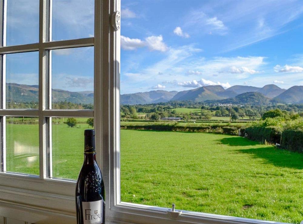 Picturesque outlook from the picture window at Lake View Shepherds Hut in Keswick, Cumbria