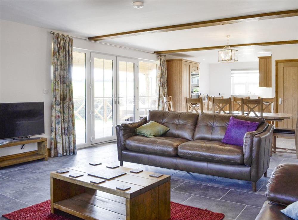 Convenient open-plan living space at Lakeside Lodge in near Rhayader, Powys
