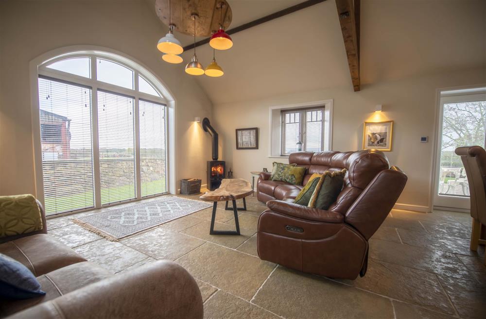 The sitting area overlooks the surrounding countryside at LaLo, Thirsk, North Yorkshire