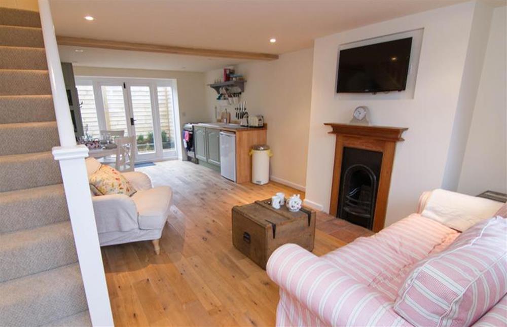 Ground floor:  Open-plan living area with stairs to first floor at Lambert Cottage, Snettisham near Kings Lynn