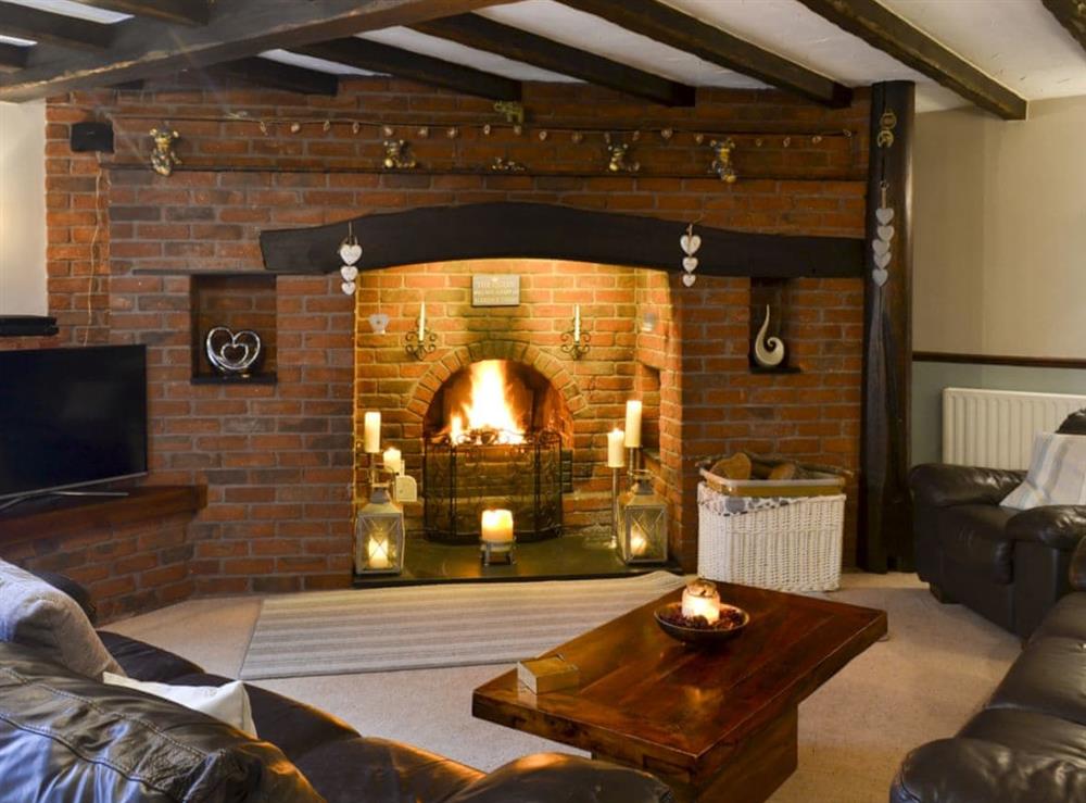 Comfy and warm living area with open fire at Lambourne House in Skegness, Lincolnshire
