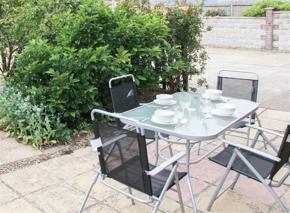Outdoor eating area at LAmourette in Bacton, near Happisburgh, Norfolk