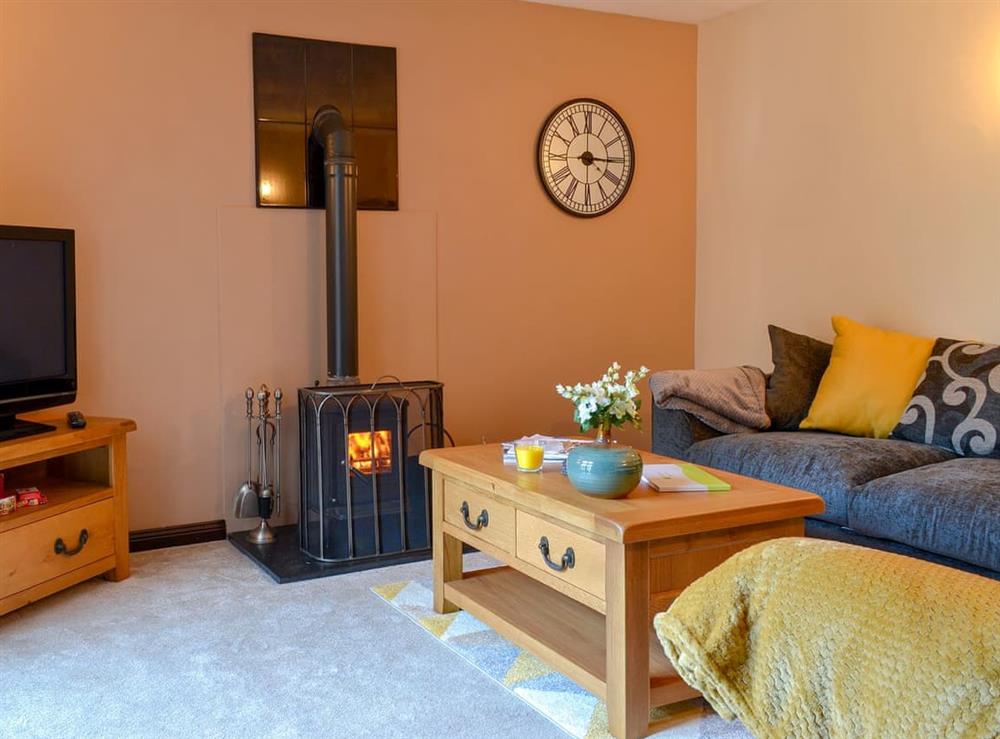 Cosy living room with wood burner at Lane End Linney, 