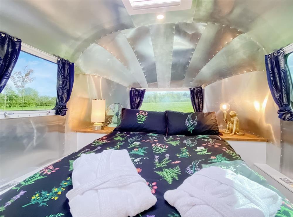 Double bedroom at Lanes End Farm Airstream in Gastard, near Corsham, Wiltshire