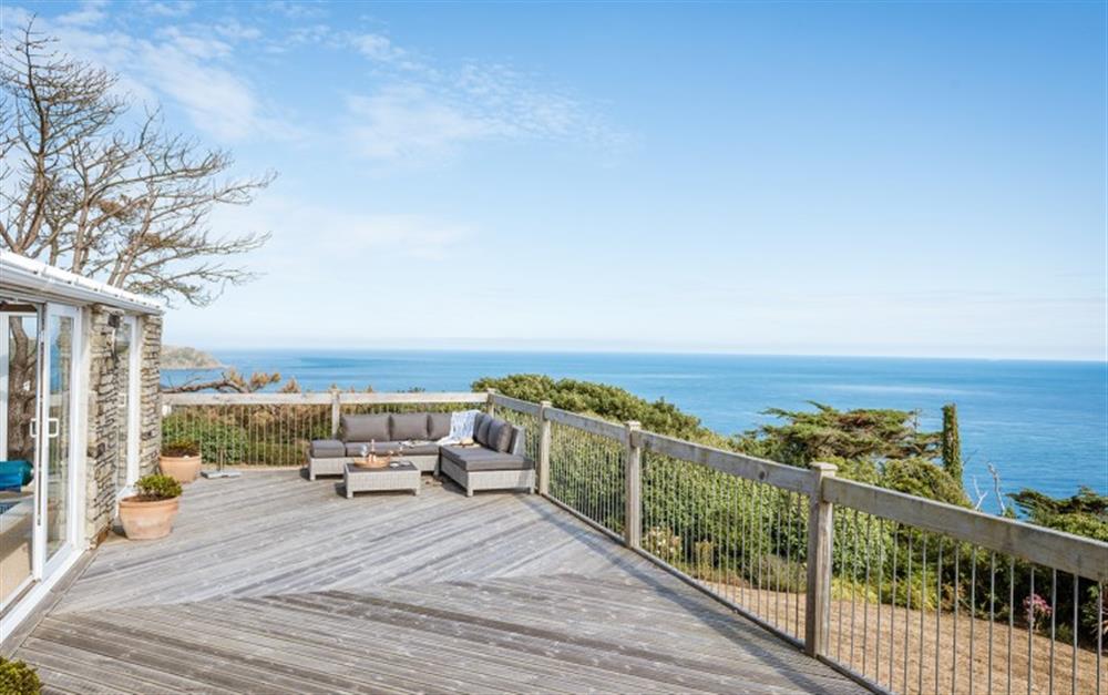 The fantastic deck with amazing views  at Langerstone in East Prawle