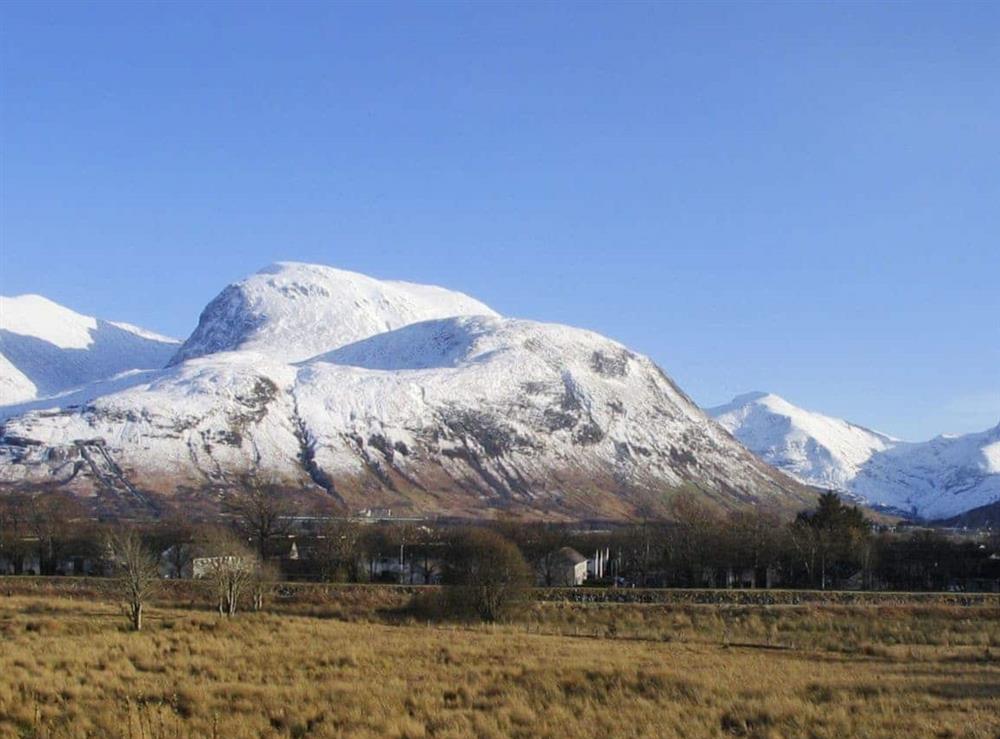 Snowy view of Ben Nevis at Lapwing Rise in Banavie, near Fort William, Highland