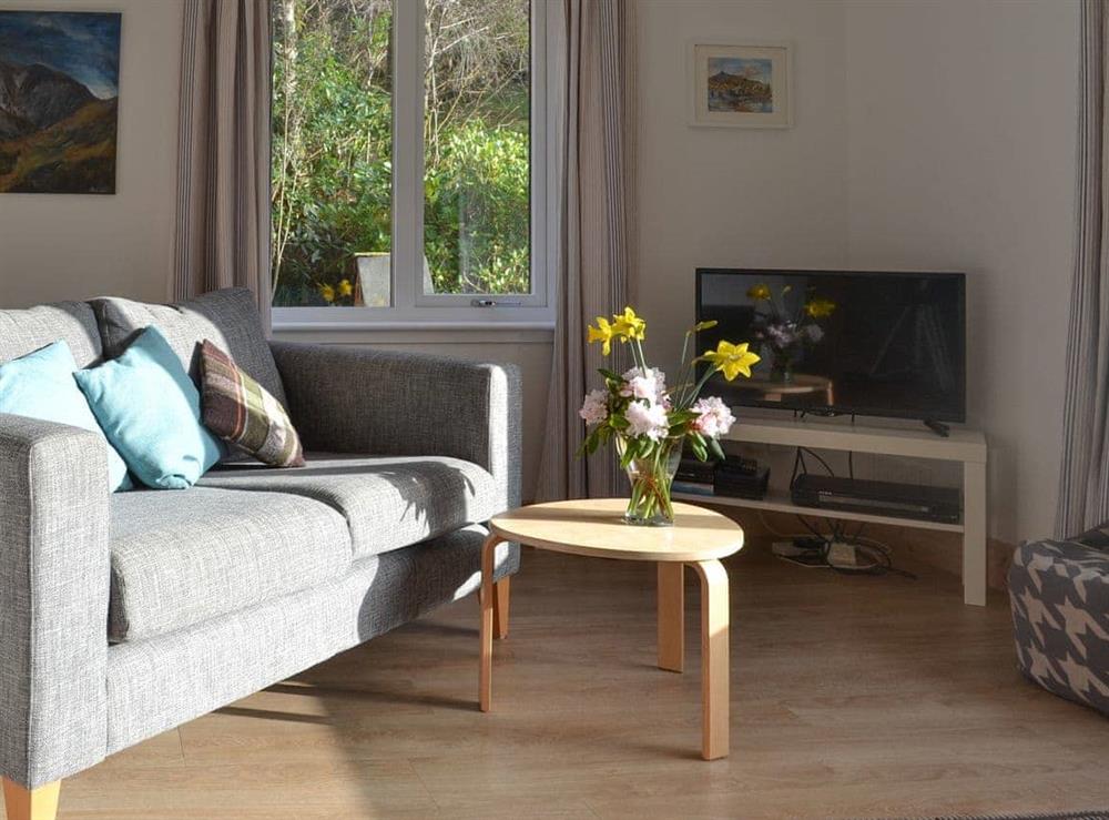 Living room with wonderful views at Larch Cottage in Ballachulish, near Fort William, Argyll