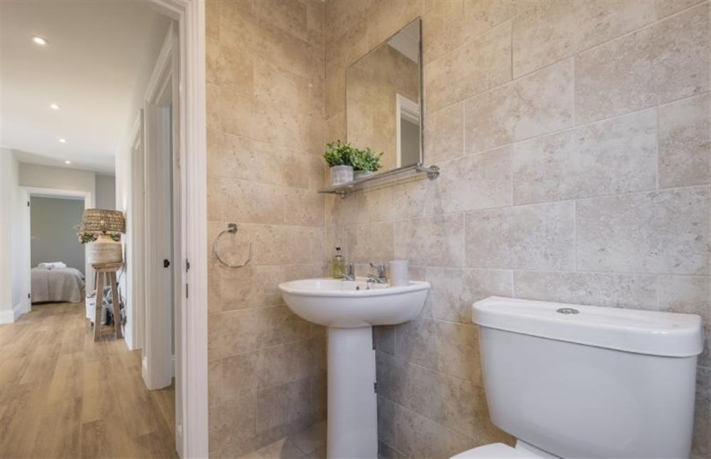 Shower room with wash basin and WC at Larks Rise, Burnham Market near Kings Lynn