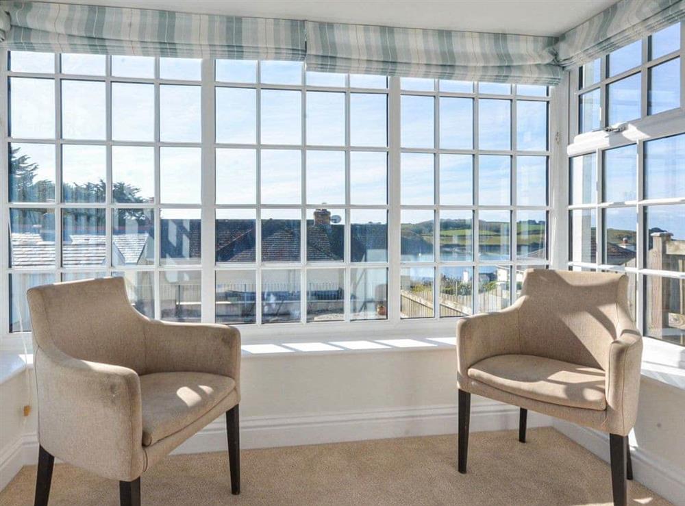 Bay window in the master bedroom at Lavausa in St Mawes, Cornwall