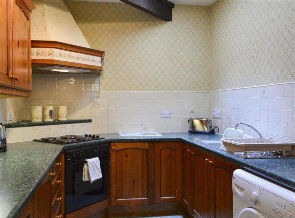 Modern fitted, well-equipped kitchen at Lavender Cottage in Akeld, Wooler, Northumberland., Great Britain