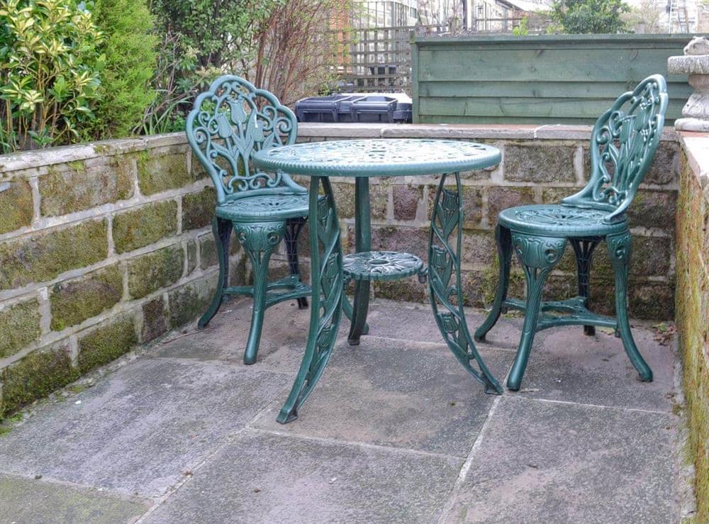 Paved rear patio area at Lavender Cottage in Bewerley, near Pateley Bridge, North Yorkshire