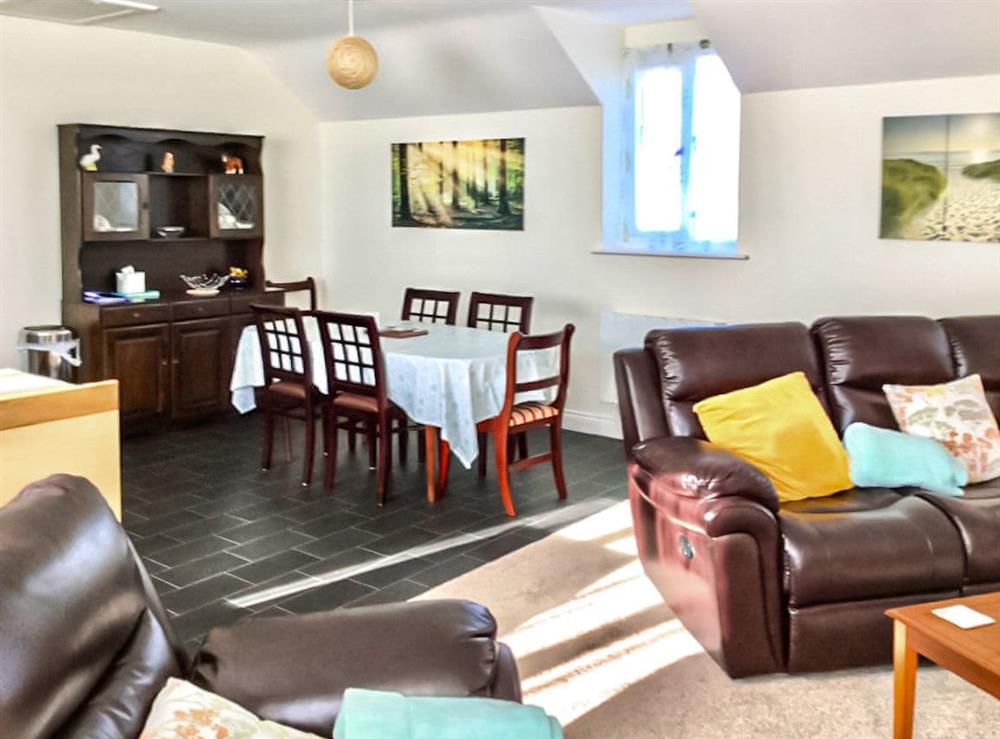 Open plan living space at Leddon Lodge in Welcombe, Devon