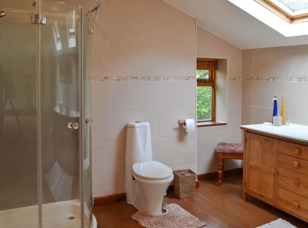 Shower room at Lee Cottage in Heptonstall, near Hebden Bridge, West Yorkshire
