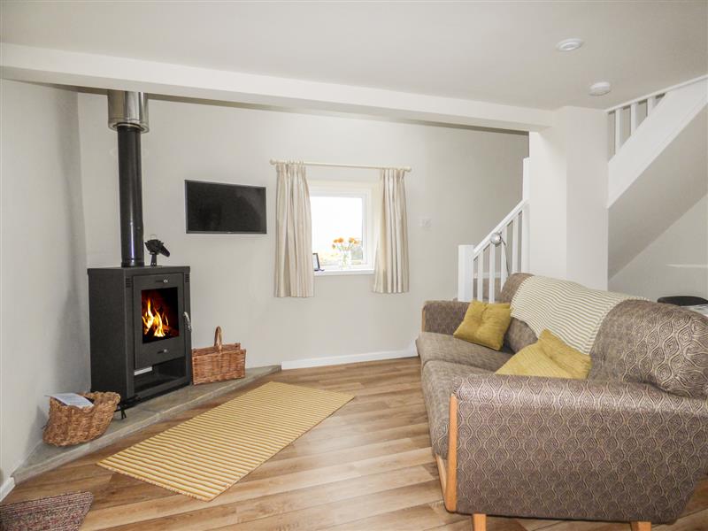 Living room and wood burner at Lee House Cottage, Cheddleton, Staffordshire
