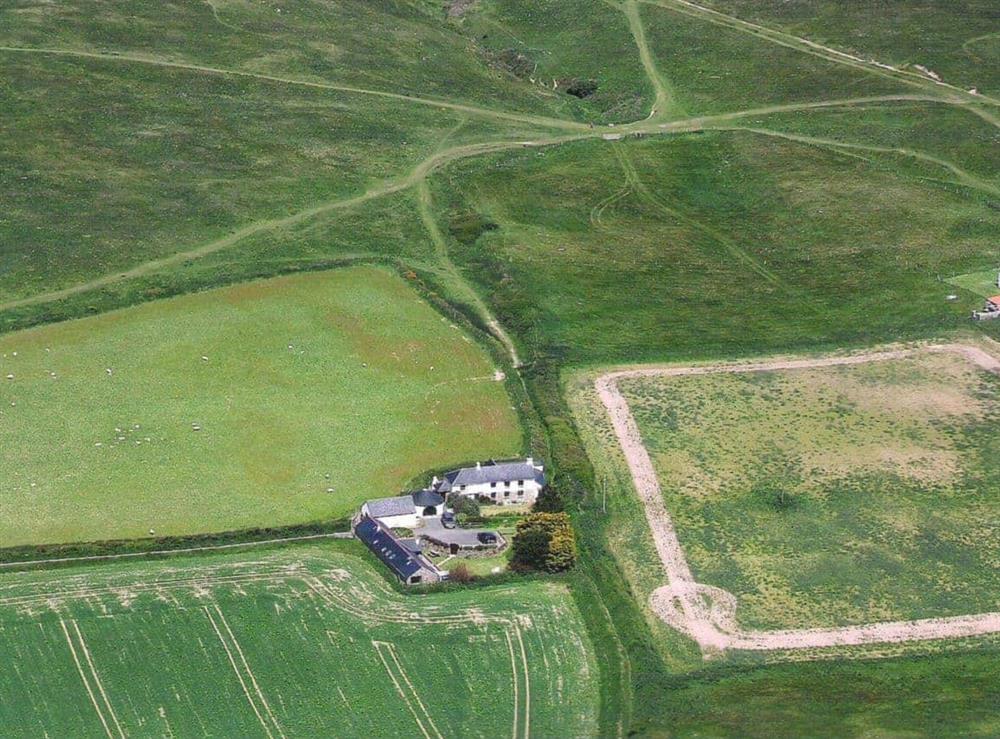 Aerial shot of Lennanick Farm & Cubert Common at Lewannick Stable in Cubert, near Holywell Bay, Cornwall