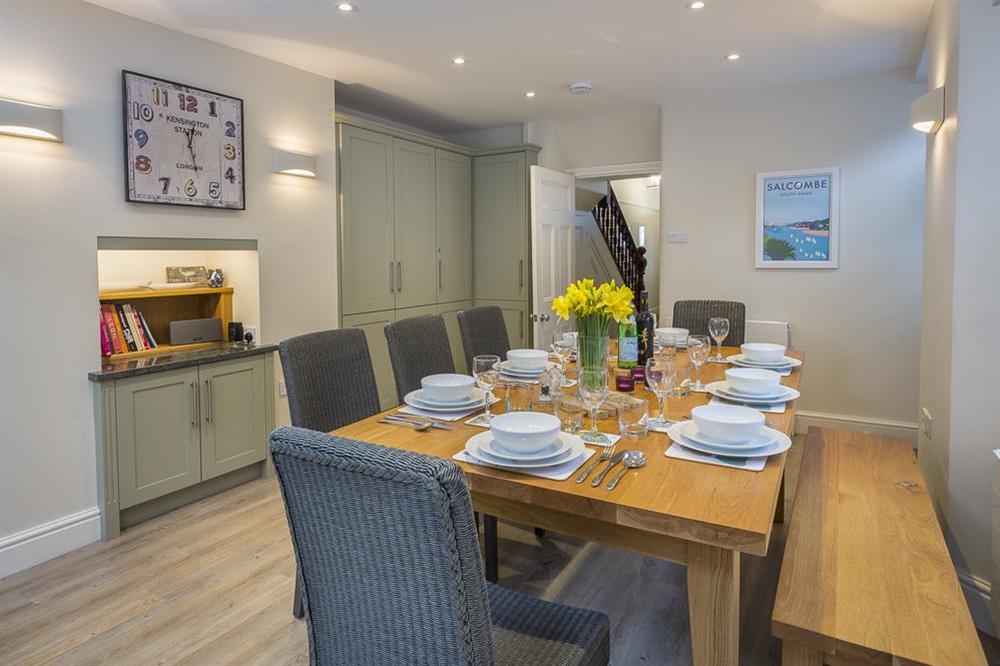 Newly finished open plan kitchen with dining area at Leylands in Allenhayes Road, Salcombe