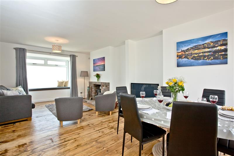 Living room and dining area at Lighthouse View, Brixham, Devon