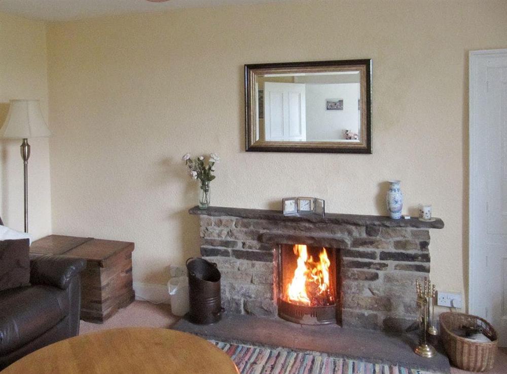 Cosy lounge with open fire at Lilac Cottage in Sedbusk, near Hawes, North Yorkshire