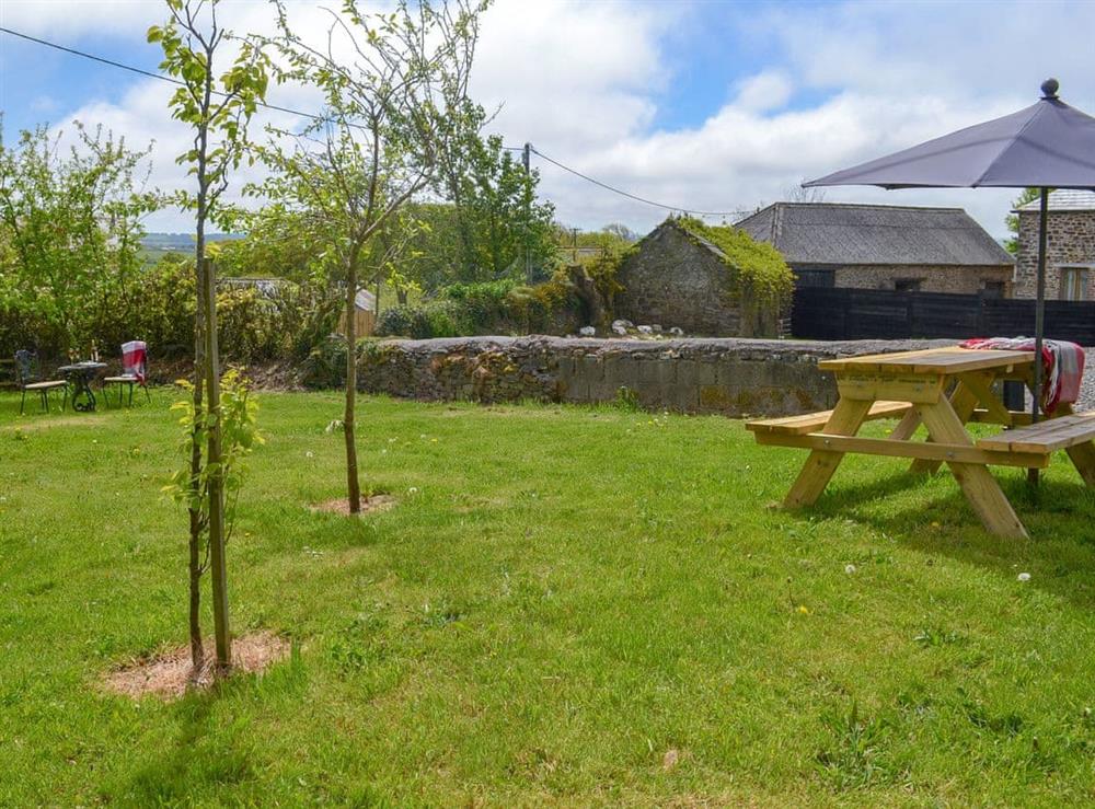 Charming lawned garden area at Lillys in Boyton, near Launceston, Cornwall