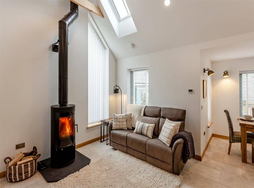 Open plan living space at Lily Cottage in Findhorn, Morayshire