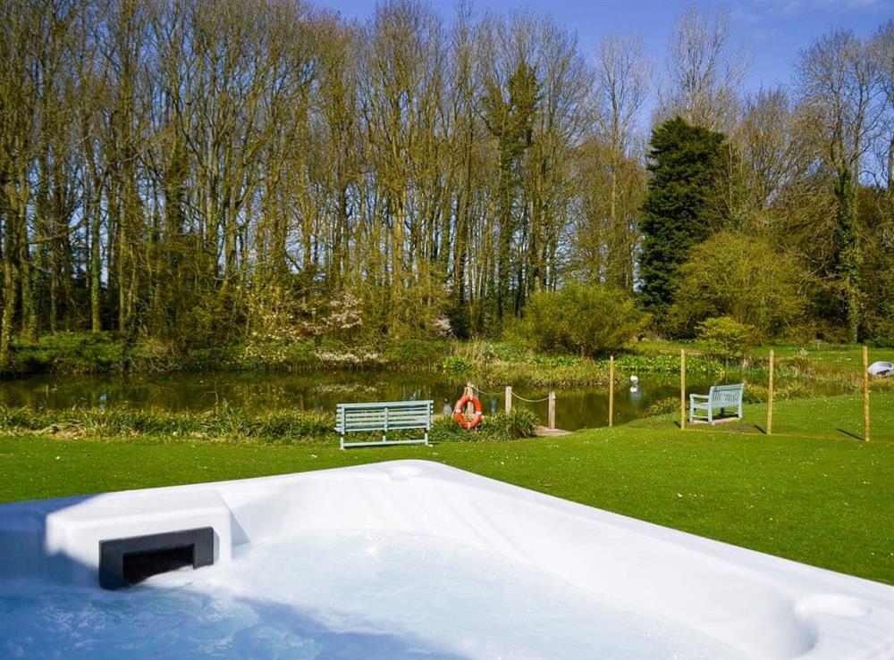 Private hot tub at Lily Pad Lodge in Market Stainton, near Louth, Lincolnshire